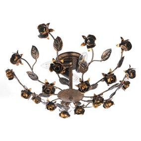 Luminosa Carolina Flower Design Multi Arm Semi Flush Ceiling Lamp, Bronze