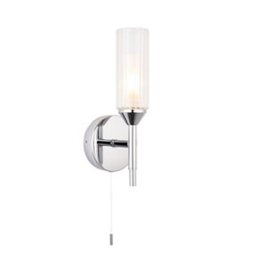 Luminosa Casoria Bathroom Glass Wall Lamp, Chrome Plate, Ribbed Glass, IP44