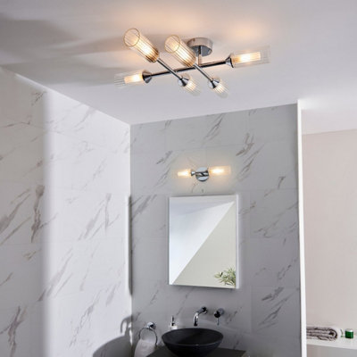 Luminosa Casoria Bathroom Glass Wall Lamp, Chrome Plate, Ribbed Glass, IP44