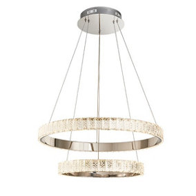 Luminosa Celeste Integrated LED Pendant Clear Crystal (K5) Glass & Chrome Effect Plate 2 Light Dimmable IP20