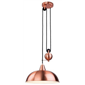 Luminosa Century 1 Light Rise & Fall Dome Ceiling Pendant Brushed Copper, E27