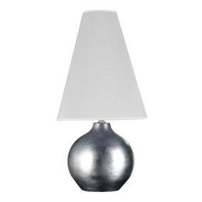 Luminosa Ceramica Table Lamp With Round Tapered Shade, Silver, White