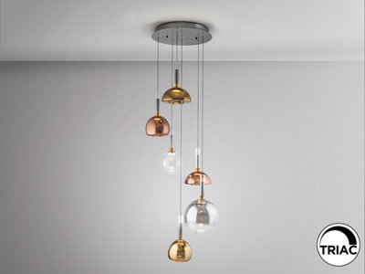 Luminosa Charlize Cluster Pendant Ceiling 6 Light Multi Colour LED 3000K - UK Stock
