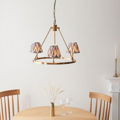 Luminosa Chester Brushed Aged Brass Plate Pendant Light with Pearl Grey Fabric Zigzag Shade 16cm 3x B22