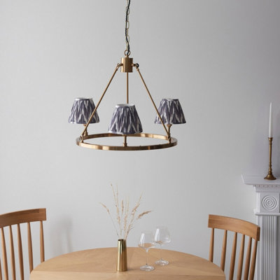 Luminosa Chester Brushed Aged Brass Plate Pendant Light with Pearl Grey Fabric Zigzag Shade 16cm 3x B22