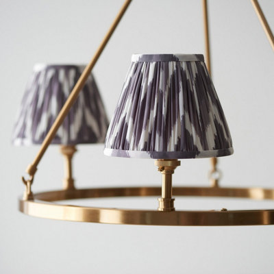 Luminosa Chester Brushed Aged Brass Plate Pendant Light with Pearl Grey Fabric Zigzag Shade 16cm 3x B22
