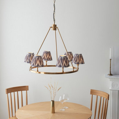 Luminosa Chester Brushed Aged Brass Plate Pendant Light with Pearl Grey Fabric Zigzag Shade 16cm 6x B22