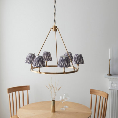 Luminosa Chester Brushed Aged Brass Plate Pendant Light with Pearl Grey Fabric Zigzag Shade 16cm 6x B22