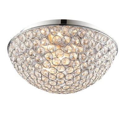 Luminosa Chryla 3 Light Bathroom Flush Ceiling Light Chrome, Clear Crystal Detail IP44, G9