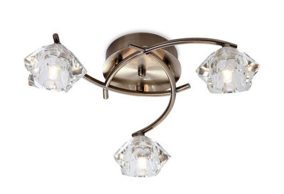 Luminosa Clara 3 Light Flush Multi Arm Ceiling Light Antique Brass