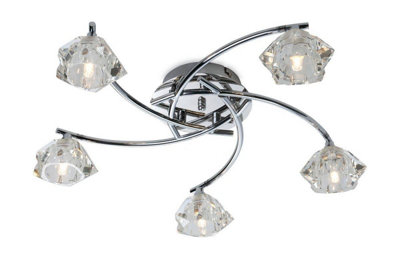 Luminosa Clara 5 Light Flush Multi Arm Ceiling Light Chrome, Clear Glass, G9