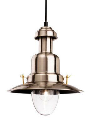 Luminosa Classic 1 Light Dome Ceiling Pendant Brushed Steel, Clear Glass, E27