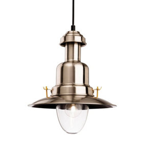 Luminosa Classic 1 Light Dome Ceiling Pendant Brushed Steel, Clear Glass, E27