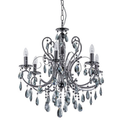 Luminosa Classic Chandeliers Black 6 Light  with Crystal Shade, E14