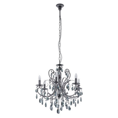 Luminosa Classic Chandeliers Black 6 Light  with Crystal Shade, E14