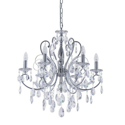 Luminosa Classic Chandeliers Chrome 6 Light  with Crystal Shade, E14