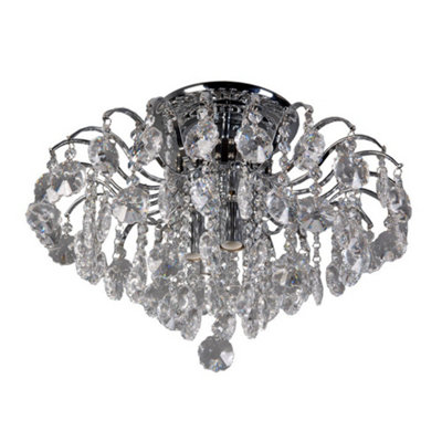 Luminosa Classic Flush Ceiling Light Chrome 4 Light  with Crystal Shade, E14