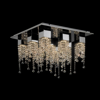 Luminosa Classic Flush Ceiling Light Chrome 9 Light  with Crystal Shade, GU10