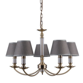 Luminosa Classic Hanging Pendant Antique Bronze 5 Light  with Grey Shade, E14