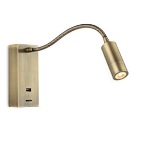 Luminosa Clifton LED Flexi Wall Reading Light & USB Antique Brass