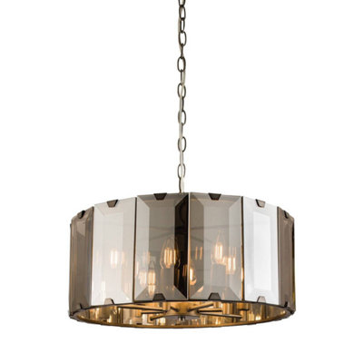 Luminosa Clooney 8 Light Ceiling Pendant Slate Grey Gloss Paint, Smoke Cut Glass, E14