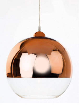 Luminosa Club 1 Light Globe Ceiling Pendant Copper and Clear Glass, E27