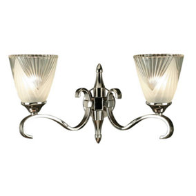 Luminosa Columbia 2 Light Indoor Twin Wall Light Clear Glass, Polished Nickel Plate with Deco Shades, E14