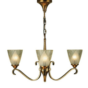 Luminosa Columbia 3 Light Multi Arm Ceiling Pendant Chandelier Antique Brass, Glass, E14
