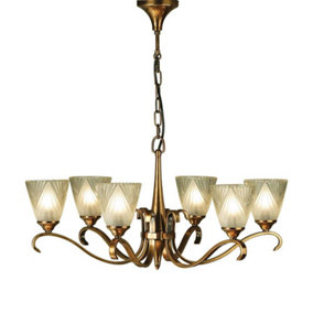 Luminosa Columbia 6 Light Multi Arm Ceiling Pendant Chandelier Antique Brass, Glass, E14
