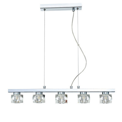 Luminosa Contemporary Bar Pendant Ceiling 5 Light Chrome, Crystal
