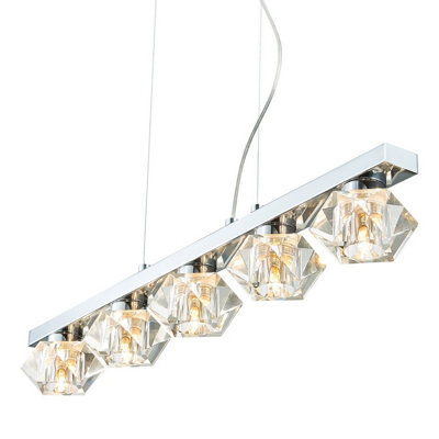 Luminosa Contemporary Bar Pendant Ceiling 5 Light Chrome, Crystal