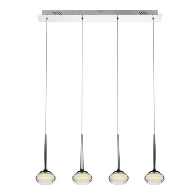 Luminosa Contemporary LED Bar Pendant Ceiling 4 Ball Light Chrome, Glass 3000K