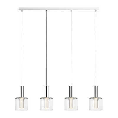 Luminosa Contemporary LED Bar Pendant Ceiling 4 Cylindrical Light Chrome, Glass 3000K