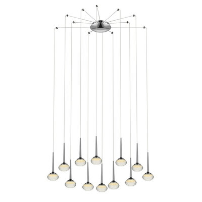 Luminosa Contemporary LED Cluster Pendant Ceiling 12 Light Chrome, Glass 3000K