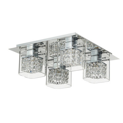 Luminosa Contemporary Shade Cluster Ceiling 4 Light Chrome, Crystal