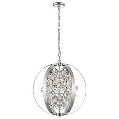Luminosa Contemporary Spherical Pendant Ceiling 5 Light Chrome, Crystal