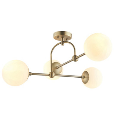 Luminosa Cosenza 4 Light Ceiling Semi Flush Matt Antique Brass Plate & Opal Glass