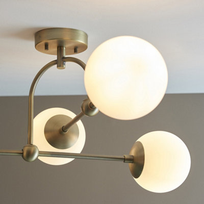 Luminosa Cosenza 4 Light Ceiling Semi Flush Matt Antique Brass Plate & Opal Glass