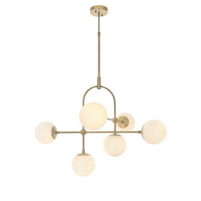 Luminosa Cosenza 6 Light Ceiling Semi Flush Matt Antique Brass Plate & Opal Glass
