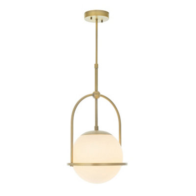 Luminosa Cosenza Pendant Ceiling Light Matt Antique Brass Plate & Opal Glass