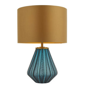 Luminosa Courmayeur Table Lamp Turquoise Tinted Glass & Gold Satin Fabric