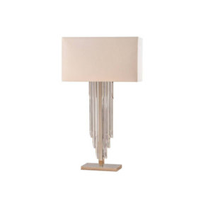 Luminosa Crystal 2 Light Table Lamp Clear Crystal (K9) Glass Detail, Off White Silk Effect with Shade, E14