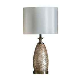 Luminosa Dahlia Table Lamp Capiz Detail, Antique Brass Plate, Ivory Fabric Shade