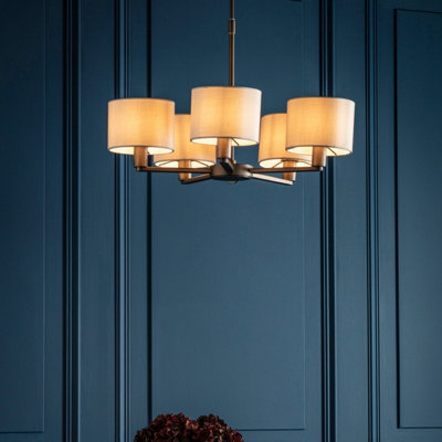 Luminosa Daley 5 Light Multi Arm Pendant Light Antique Bronze Plate Marble Fabric