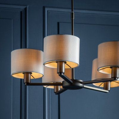 Luminosa Daley 5 Light Multi Arm Pendant Light Antique Bronze Plate Marble Fabric