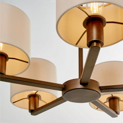 Luminosa Daley 5 Light Multi Arm Pendant Light Antique Bronze Plate Marble Fabric