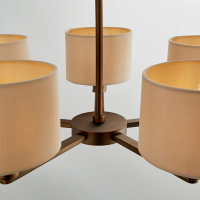 Luminosa Daley 5 Light Multi Arm Pendant Light Antique Bronze Plate Marble Fabric