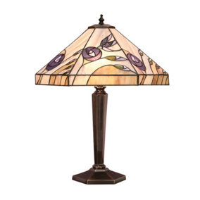 Luminosa Damselfly 2 Light Medium Table Lamp Tiffany Glass, Deep Antique Patina, E27