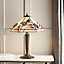 Luminosa Damselfly 2 Light Medium Table Lamp Tiffany Glass, Deep Antique Patina, E27