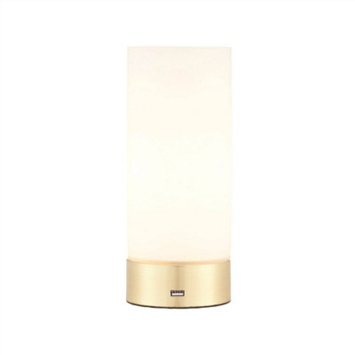 Luminosa Dara 1 Light Table Lamp Brushed Brass, Matt Opal Duplex Glass, E14